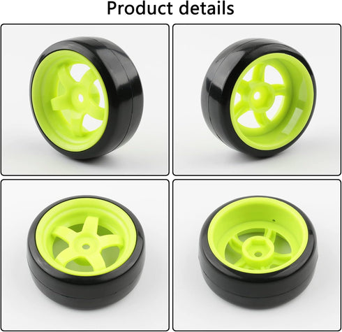 4pcs 1/10 RC Drift Tires 26mm, Smooth Hard Plastic Tyre for On Road Drifting Cars, 12mm Hex Rim