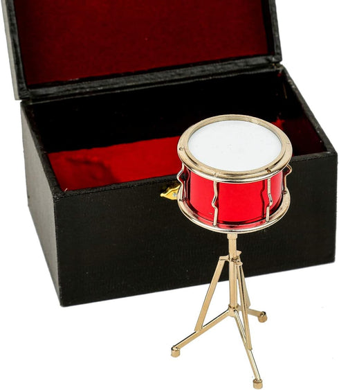 Miniature Snare Drum with Case, Mini Percussion Musical Instrument, Dollhouse Model Christmas Ornament Gift
