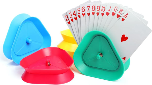 Motroce 4 Pcs Playing Card Game Holders, 4 Colors Hands Free Triangle Shaped
