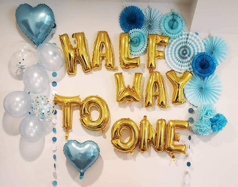 JeVenis 15 PCS Half Way To One Balloons for Boy Birthday Party Decorations, 1/2 Birthday Blue Balloons