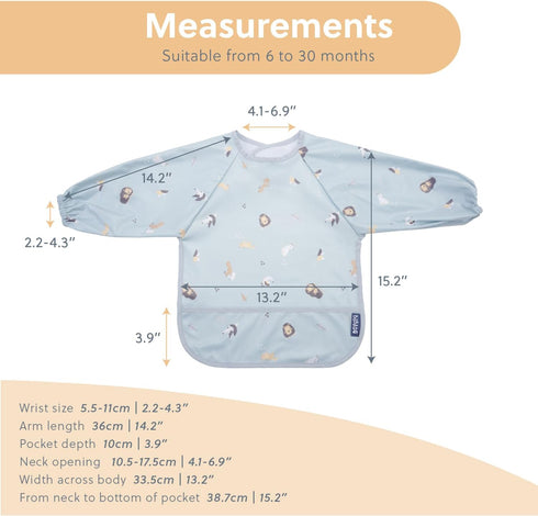 2 Pack 6 3 Sets BIBaDO Mess Proof Baby Bib, Long Sleeve Bib, month - Years, Waterproof Bibs for Toddlers, Baby Feeding
