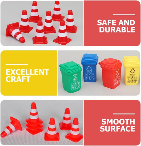 Set Playset 25pcs NUOBESTY Mini Traffic Signs Mini Traffic Cones Construction Toys Plastic Street Yellow Warning Stop
