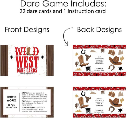 Big Dot of Happiness Western Hoedown - Wild West Cowboy Party Game Scratch Off Dare Cards, 22 Count