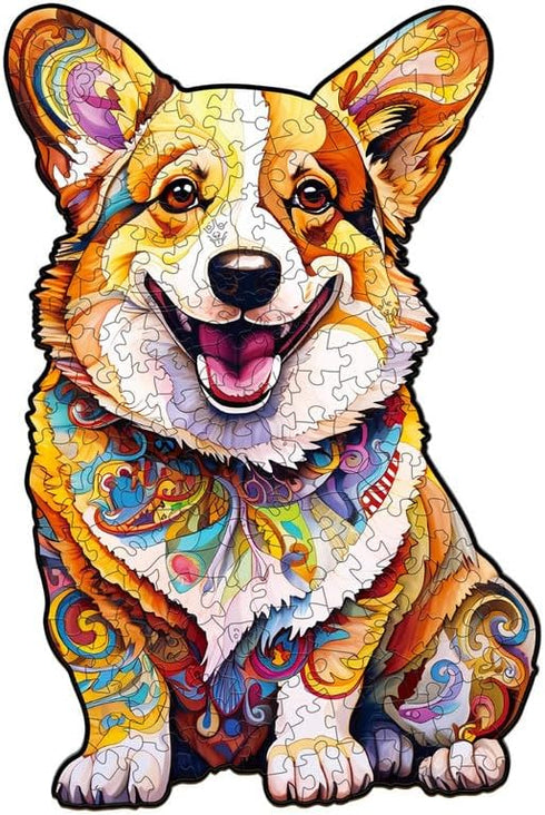 Wooden Puzzles for Adults, Clever Corgi Wooden Jigsaw Puzzles, Unique Animal Shape Wood Cut Puzzles