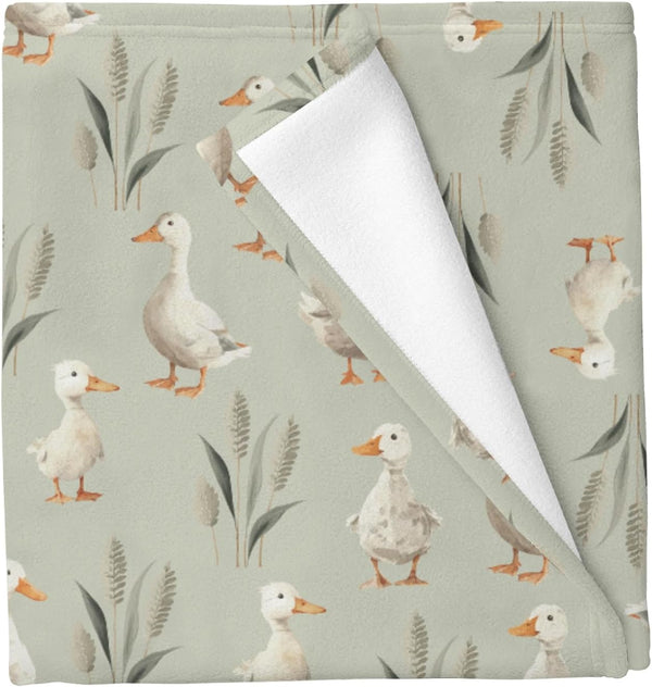 Cstdyfrv Vintage Duck Reeds Baby Blankets for Boys Girls Watercolor Ducks Leaves Lake