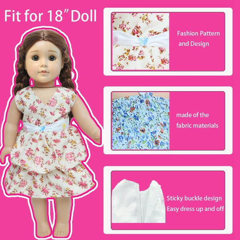 5 Set 18 inch Summer American Doll Clothes and Accessories for Girl Dolls Including Fashion Dress Casual Daily Outfits