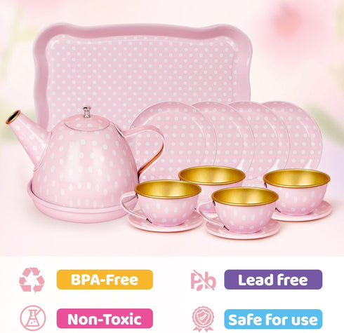 Tea Party Set for Little Girls, Princess Tea Time Toys with Dessert Carrying Case, Kids Kitchen Pretend Playset