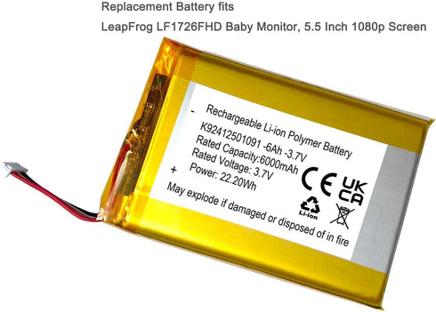 3.7v 6000mAh Battery Replacement for Leapfrog LF1726FHD Baby Monitor, 5.5 Inch 1080p Screen