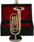Dselvgvu Miniature Copper Baritone Horn with Stand and Case, Mini Musical Instrument for Dollhouse Decoration