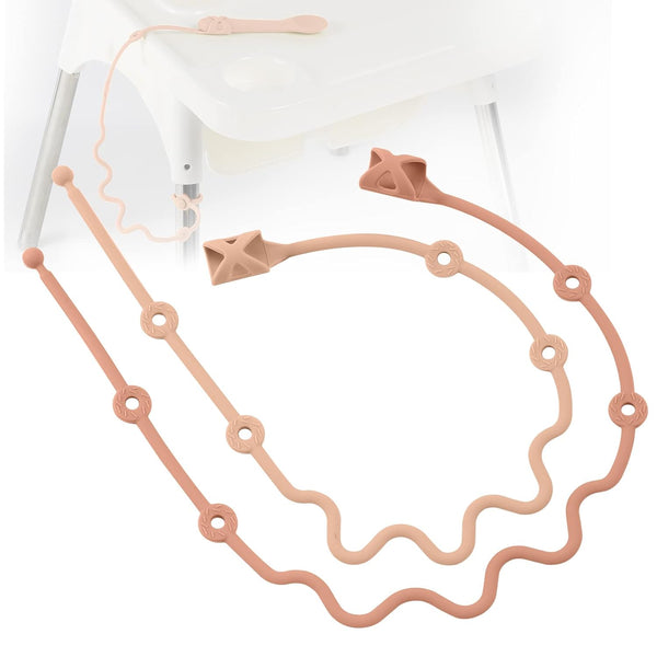 Toddler Utensils, Silicone Stretch Lids for Fork and Spoon, Food Grade Silicone Holder Strap, Dishwasher Safe (Apricot,