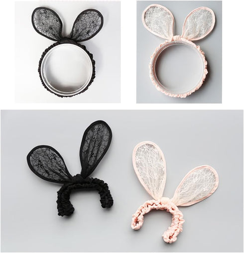 2-Pack Easter Bunny Headbands, Rabbit Ears Lace Elastic Bow for Baby Girls, Newborn, Toddler, Children