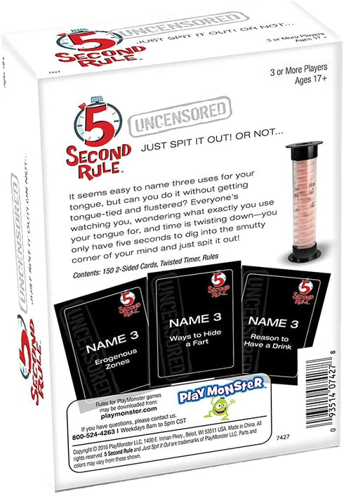 5 Second Rule Uncensored, Fun Card Game for Game Night with Friends, for Ages 17 and Up