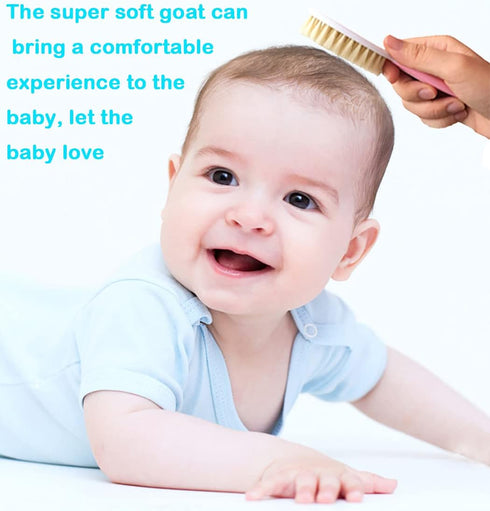Baby Hair Brush & Silicone Cradle Cap Brush Set for Newborns & Toddlers, Natural Soft Goat Bristles, Pink