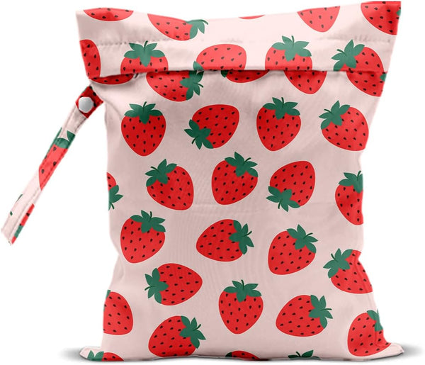 CQM Summer Fruits Wet Bags 12x10 Inch, Strawberry Waterproof Travel Laundry Bags, Reusable