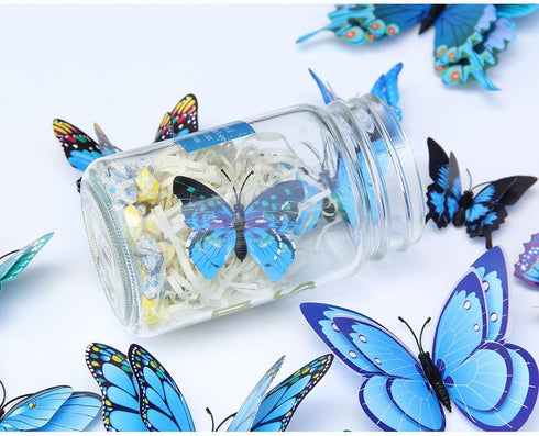 Somotersea 24Pcs 3D Butterfly Wall Decor, Removable Decoration for Girls Room & Birthday Party, Blue