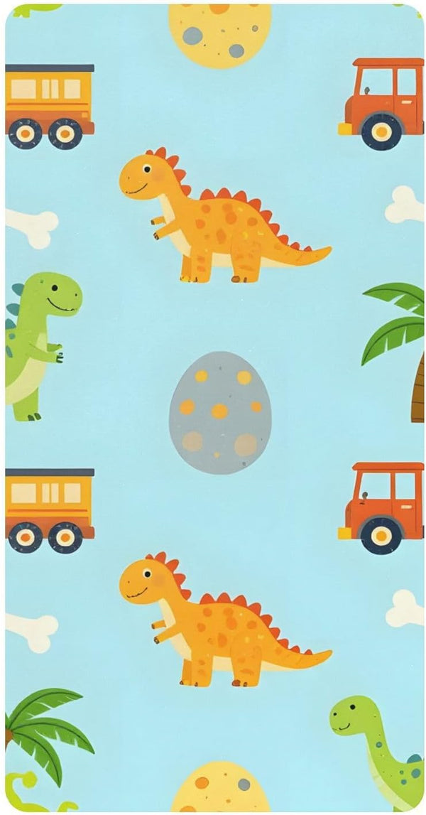 CZXW Cartoon Dinosaurs and Construction Vehicles Crib Sheets Fitted 52" x 28" Natural