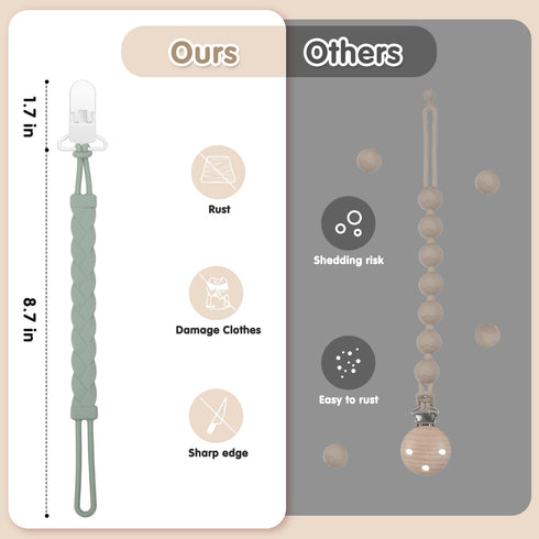 Draklary 4-Pack 100% Stylish Silicone Pacifier Clips, Pacifier Holder with Flexible Woven Rope Design, Food Grade