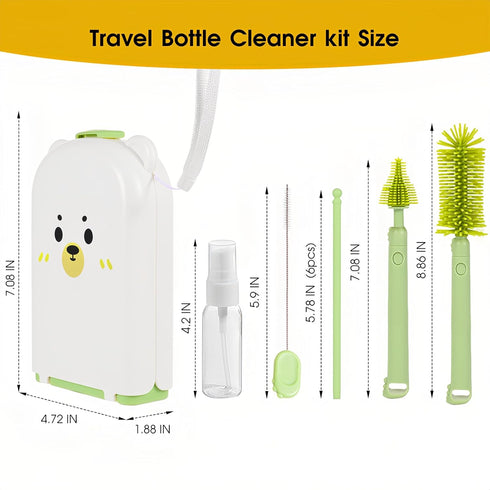 Lijroavy Kit7-in-1 Set Travel Baby Bottle Cleaner Baby Bottle Brush for Travel and Home, All-in-One Baby Bottle Washing