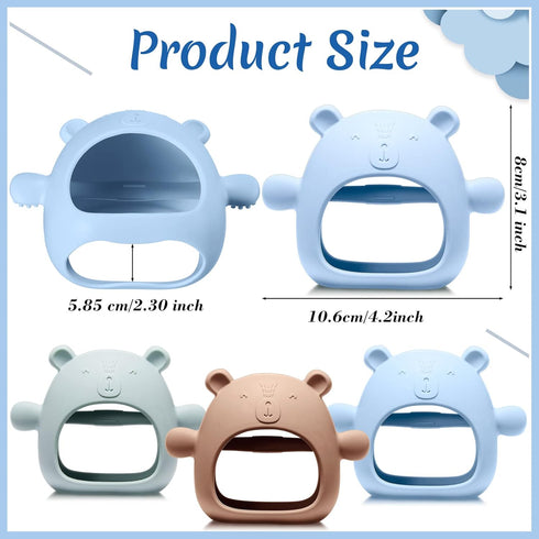 Chumia 3 Pack Baby Teether Teething Toys for Babies 0-6 Months Baby Teething Toy Silicone Anti Dropping Infant Hand Teether Pacifiers Wrist Hand Chew Toys for Sucking Needs (Blue, Caramel, Green)