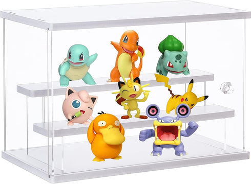 2 (12.4x7x8.6in) Dezzer Acrylic Display Case Stand with Ladder Shelves, Clear Dustproof Protection Storage Display Box