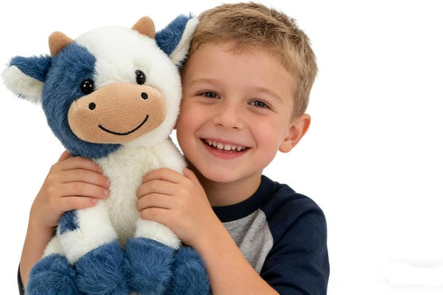 YUKOUQIAN 11.8 inch 11.8in) Cow Stuffed Animal Cute Cow Plush Doll Toy for Girls Boys Christmas (zuoniu deep Blue