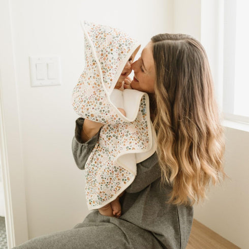 Little Unicorn Soft Cotton Hooded Bath Towel for Infants - Pressed Petals Design