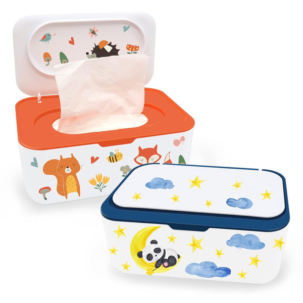 2Pcs Baby Wipes Dispenser, Diaper Wipe Holder with Lid, Refillable Wipes Case