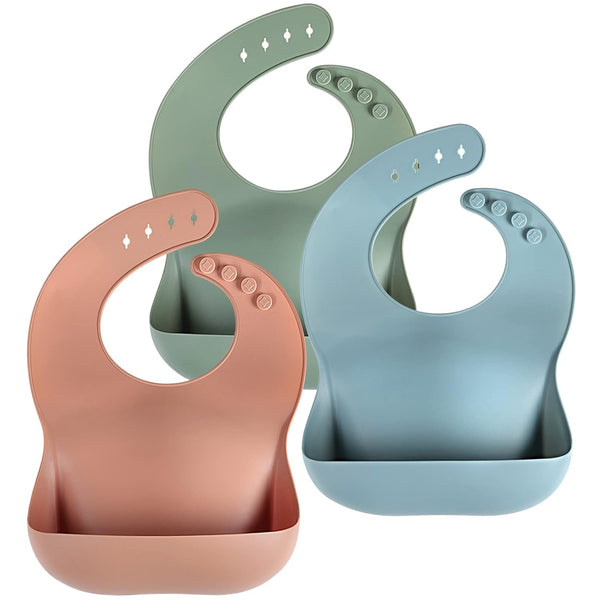 Silicone Baby Bibs Set of 3, BPA Free Soft Adjustable Waterproof Feeding Bibs for Babies & Toddlers