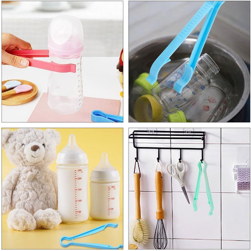 Generic 2Pcs| 7.1"x3.1" Baby Bottle Tongs Heat-Resistant & Non-Slip Grip | BPA-Free Sterili-zer Tongs with Hanging