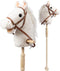 HollyHOME Stick Horse Plush Handcrafted Hobby Horse with Wood Wheels, Neighing and Galloping Sounds, White, 36 Inches