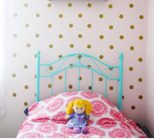 80pcs Gold Polka Dot Wall Decals – Removable Vinyl Stickers for Kids Nursery, Easy Peel Circle Decorations