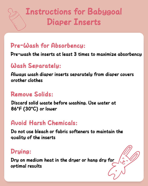 12 Pack, 3-Layer babygoal Reusable Cloth Diaper Inserts Absorbent & Breathable Microfiber Inserts for babygoal Newborn