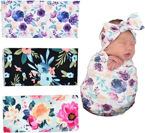 Culclendy 3 Pack, Floral Swaddle Blanket, Receiving Blankets Girl, Flower Swaddling Blanket, Baby Girl Swaddle Registry
