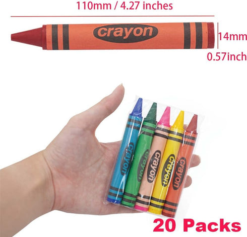 20 Sets 5 Packs (100 count) Packs Lucky Art of Jumbo Size Crayons - Mini Crayon Non-Toxic; Crayons in bulk for Kids