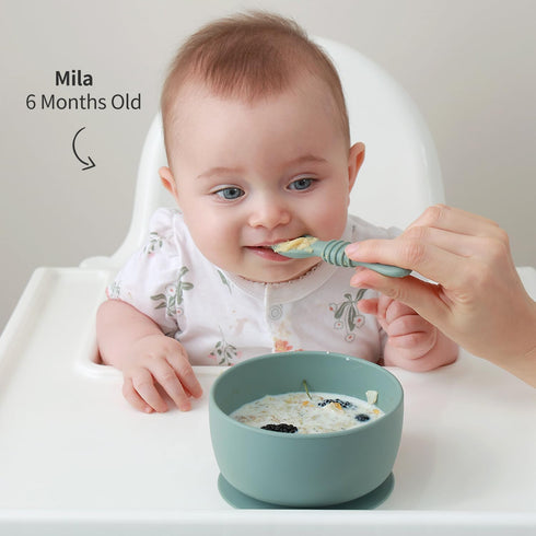 Baby Bowl and Spoon Set with Suction and Lid, Silicone Baby Food Bowl, First Stage Feeding Set for 6+ Months
