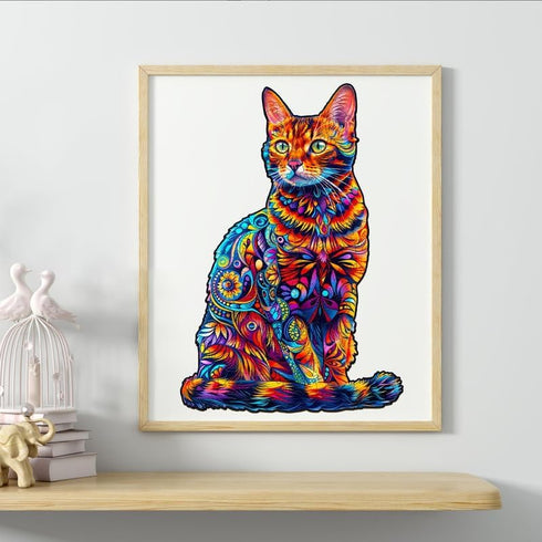 Wooden Puzzle for Adults, Cat Wooden Jigsaw Puzzles, Unique Animal Shape Wood Cut Puzzles for Family