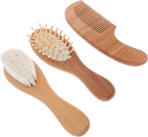 Toddmomy Hair Brush and Styling Comb Set for Newborns with Soft Wool