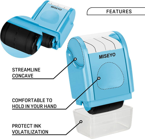 Miseyo Dashed Handwriting Lines Practice Roller Stamp - Self-Inking Line Rolling Stamps for Kids Writing - Blue
