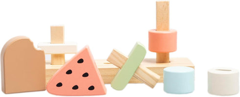 1 Pearhead Wooden Stacking Toy Ice Cream Mix & Match Pretend Play Food, FSC-Certified, Montessori Toy Develops Fine