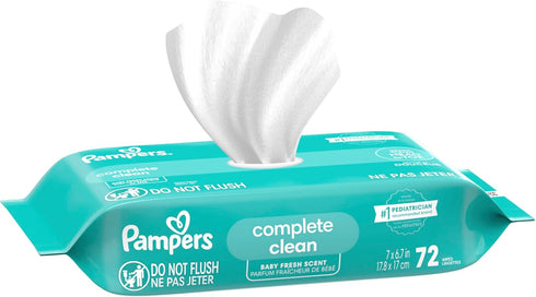 864 (12 Packs) Pampers Baby Wipes, Complete Clean Baby Fresh Scented Wipe, Gently Cleans Head to Toe, Total Flip-Top