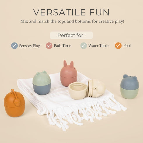 Toys-5 Pack Brooklyn Neutral Non Toxic, Silicone Bath Animal Bathtub and Water Toys for Babies