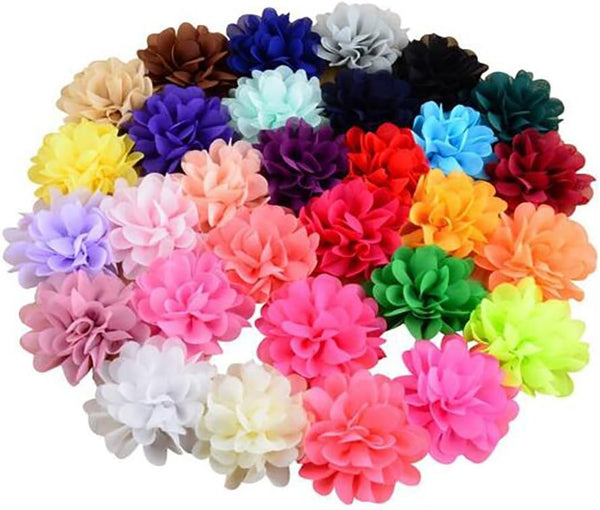 Fodattm 30PCS Women 30 Solid Colours 4" Chiffon Fabric Flowers for DIY Flower Headbands and Decorative Wedding Flowers