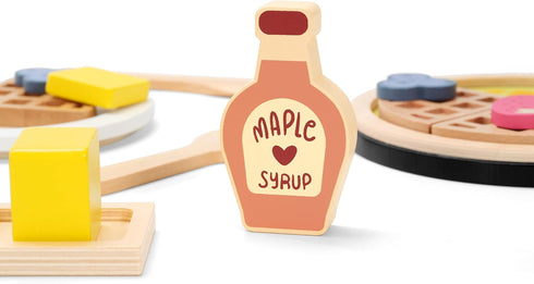 Playset, Playset, Sets 3+ PairPear Wooden Waffle Maker Toy Food Kids Pretend Play Food Kitchen Accessories, Wooden