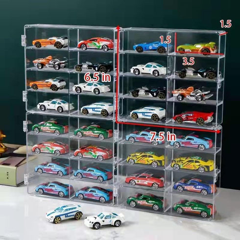 YAMAXUN 1/64 32 4-Pack Acrylic Display Case for Scale Matchbox Toy Cars - Slots, Clear & Dustproof, Storage Organizer