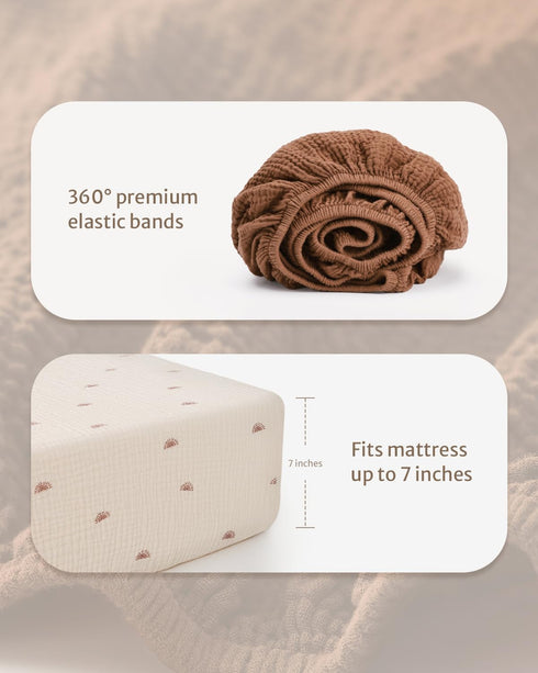 52''x28'' 2 Pack(Sunshine&Brown) Blissful Diary Muslin Crib Sheets for Girl Boy, Boho Neutral Soft Cotton Baby Sheet