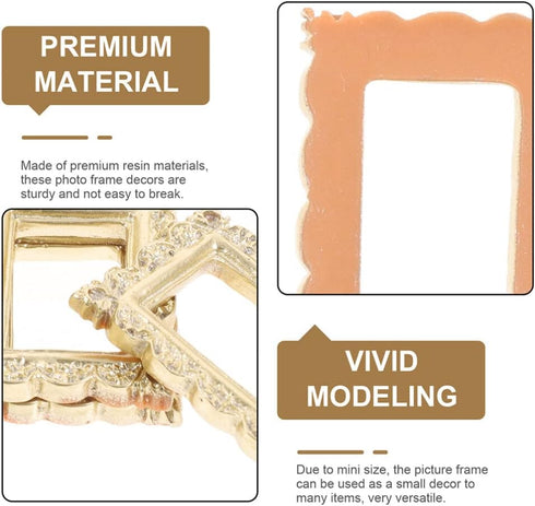 Dollhouse Frames, 6pcs Miniature Vintage Resin Picture Frames, Ornate Wall Hanging Antique Rectangle Frames
