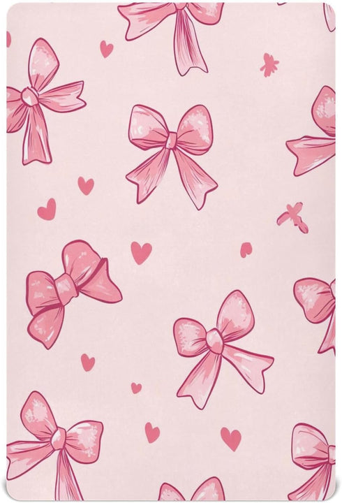 YETTASBIN 27 39 Bow Pink Fitted Crib Sheet for Baby Boys Girls, Extra Soft Breathable Nursery Bedding Sheet
