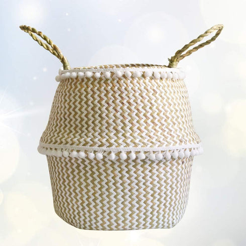 NUOBESTY Natural Round Seagrass Belly Basket with Handles for Storage, Nursery, Laundry, Picnic, and Toy Storage