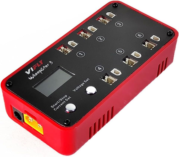 WhoopStor 3 Red Color 1S LiPo Battery Storage Charger, Tiny Whoop Charger with LCD Display and PH2.0/BT2.0 Connectors