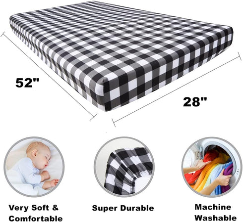 FIGEPO 4 Pack Set Buffalo Check Plaid Neutral Unisex Fitted Baby Crib Sheets for Baby Boys or Girls (Red)